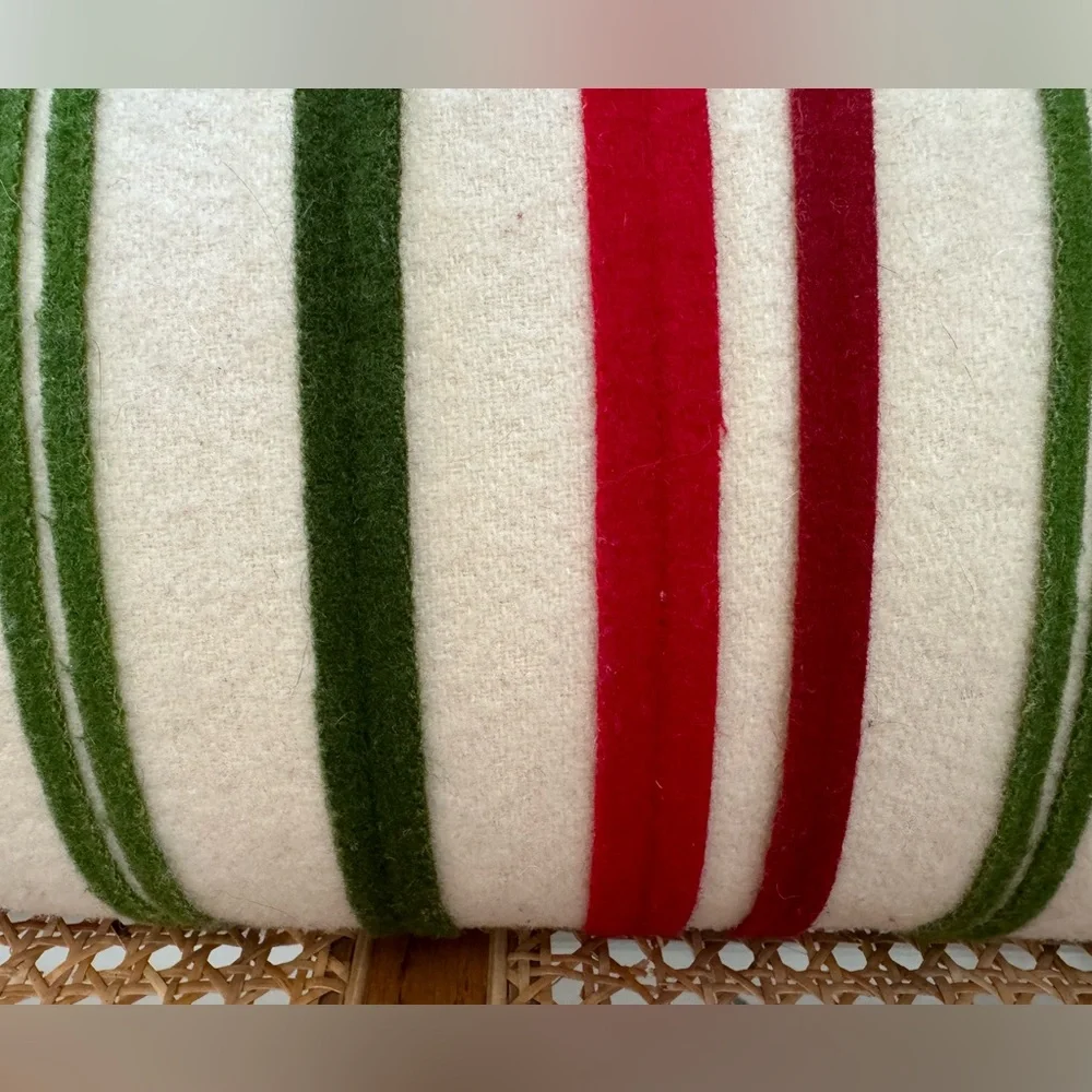 (Set/2) Crate & Barrel Wool Holiday “Cheer” & “Gabriel”Pillows Ivory Red Green